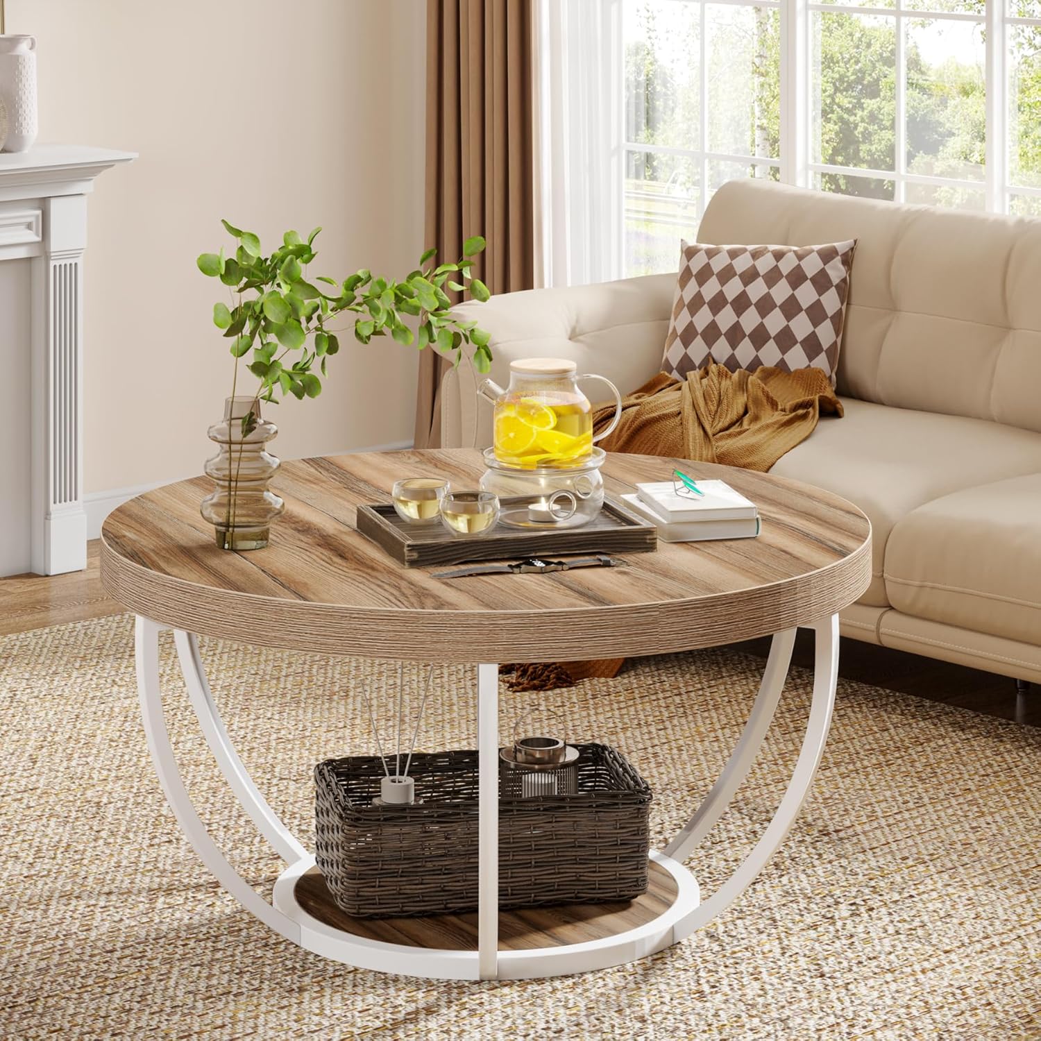 Tribesigns ローテーブル リビングテーブル 丸 サークルコーヒー